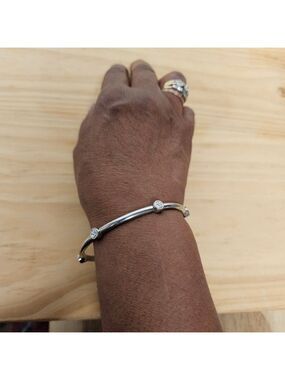 Vintage Graziano Silver-tone Thin Logo Bangle Bracelet